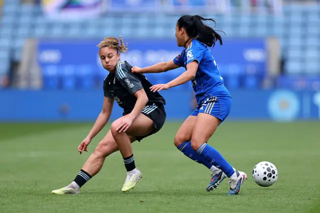 Chasity Grant of Aston Villa is challenged by Asmita Ale of Leicester City