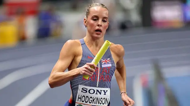 Keely Hodgkinson competes in the Women's 4x400m Relay Final