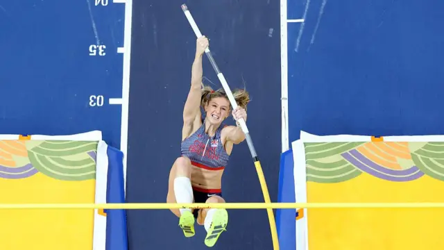 Molly Caudery competes in the Women's Pole Vault final