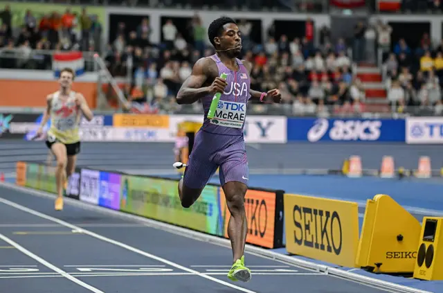 Khaleb McRae of United States after winning the Men's 4x400m Relay