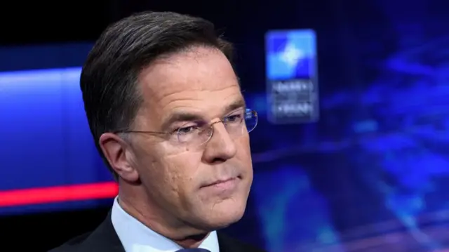 Close up of Nato secretary-general Mark Rutte in a recording studio at Nato's headquarters