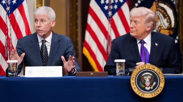 U.S. President Donald Trump and Secretary of Energy Chris Wright attend a roundtable on the Ratepayer Protection Pledge in the Indian Treaty Room in the Eisenhower Executive Office Building on the White House campus in Washington, D.C., U.S., March 4, 2026.