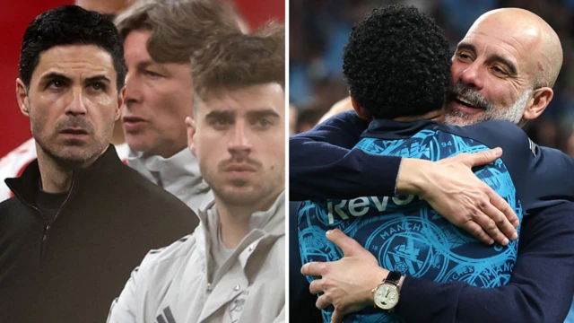 Mikel Arteta with a face of thunder, Pep Guardiola hugs a player