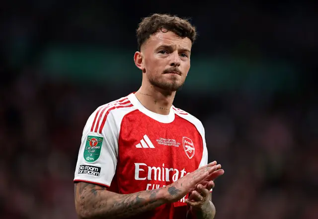 Ben White of Arsenal applauds the fans