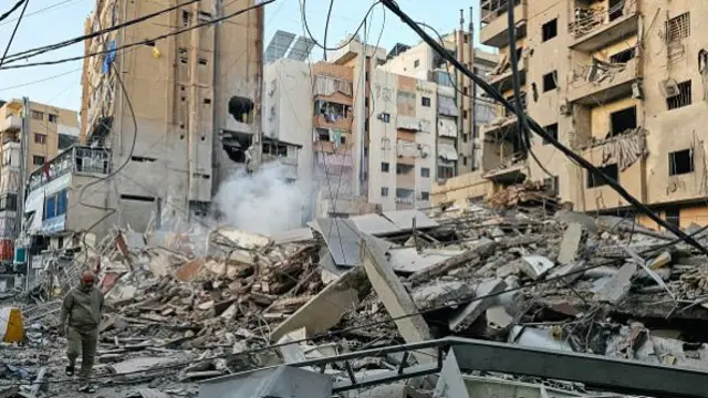 The site of an overnight Israeli airstrike in Beirut's southern suburb of Bir al Abed