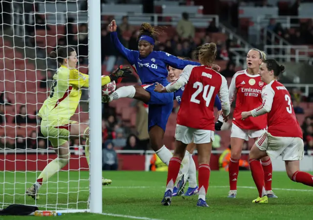 Chelsea's Kadeisha Buchanan has a goal disallowed for Anneke Borbe