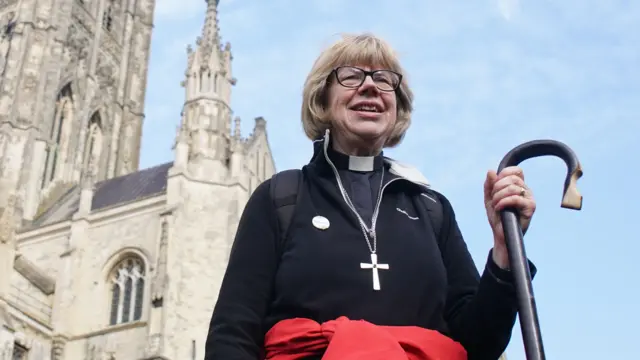 The Archbishop of Canterbury Dame Sarah Mullally at Canterbury Cathedral after an 87-mile pilgrimage from London to Canterbury Cathedral, ahead of her formal enthronement as the top bishop in the Church of England.