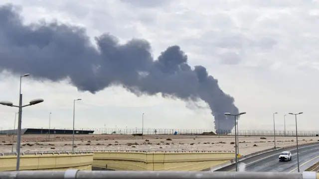 Smoke rises after Iranian-sourced unmanned aerial vehicle