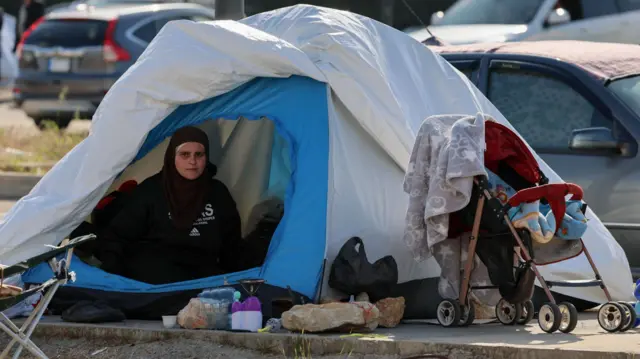 A woman in a tent in Beirut