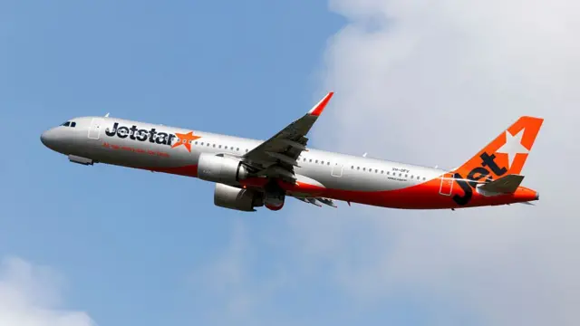 An australian Jetstar Airways Airbus A321LR NEO takes off from Denpasar Bali Ngurah Rai airport.