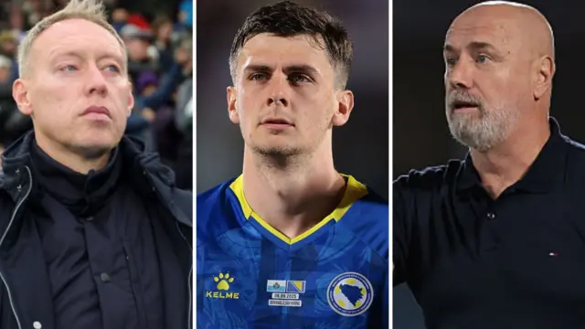 Composite pic with Cooper and player and Bosnia boss