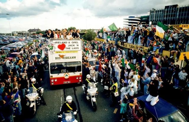 Ireland fans at 1990 World Cup homecoming