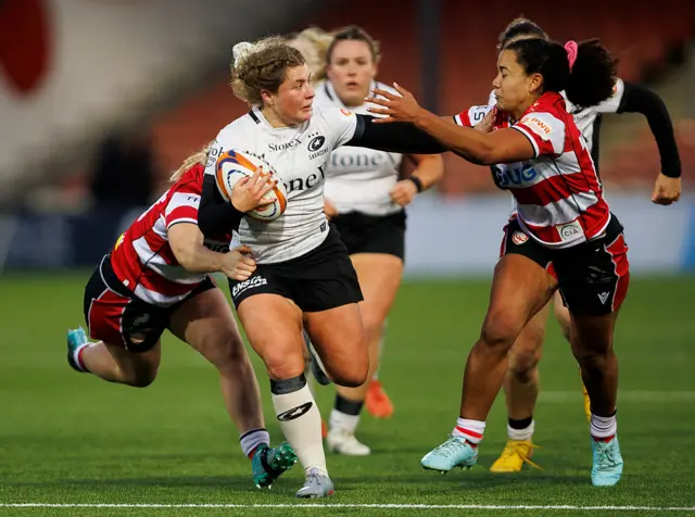 Saracens' May Campbell in action during the Premiership Women's Rugby match between Gloucester-Hartpury and Saracens Women