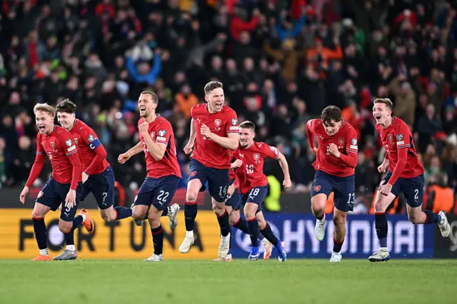 Czech Republic players celebrate after winning the shoot out