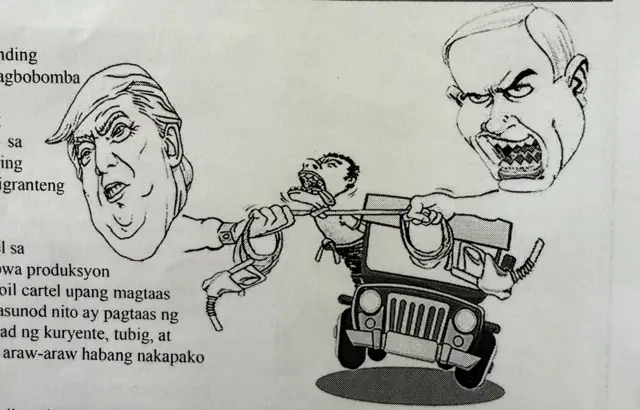 cartoon on leaflet being handed out at protest