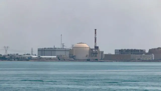 A view of the Bushehr nuclear power plant is seen from the Persian Gulf