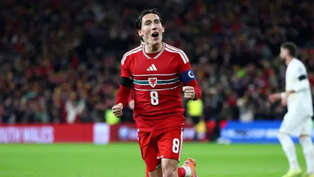 Harry Wilson celebrates after scoring for Wales