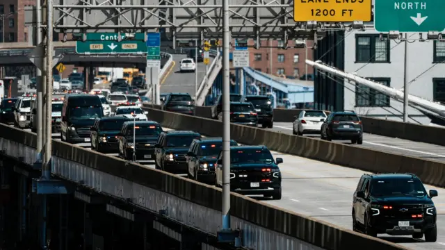 A motorcade believed to be carrying ousted Venezuelan president Nicolas Maduro travels following a hearing at the Daniel Patrick Moynihan United States Courthouse for Maduro on criminal charges, including narcoterrorism, in New York City, U.S., March 26, 2026.
