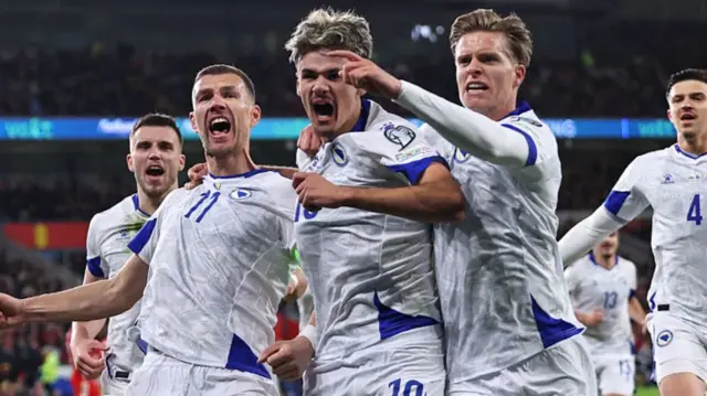 Bosnia-Herzegovina players celebrate