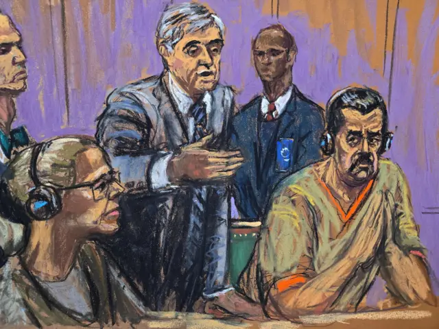 Ousted Venezuelan President Nicolas Maduro attends a hearing in a narco-terrorism case accusing him of running a cartel of Venezuelan officials that flooded the U.S. with cocaine, at the Daniel Patrick Moynihan United States Court House in New York City, U.S., March 26, 2026 in this courtroom sketch.