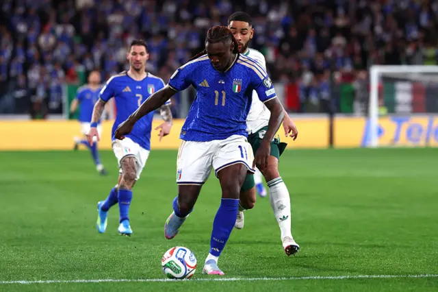 Moise Kean runs clear of the Northern Ireland defence