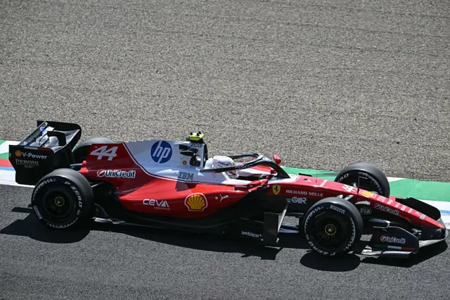 A side view of Lewis Hamilton's Ferrari during Japanese Grand Prix first practice