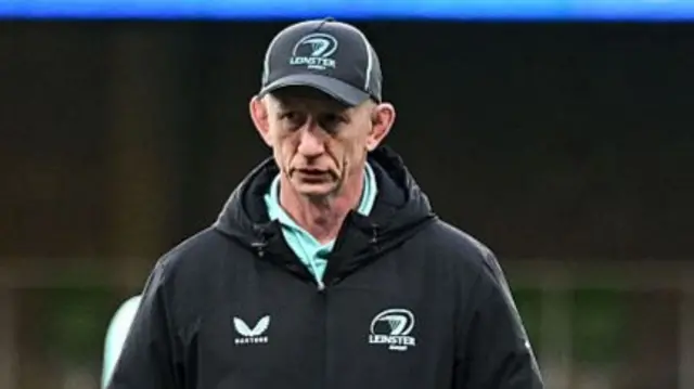 Leo Cullen walks the pitch before the United Rugby Championship match between Leinster and Scarlets