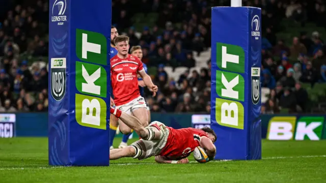 Max Douglas of Scarlets scores his side's third try
