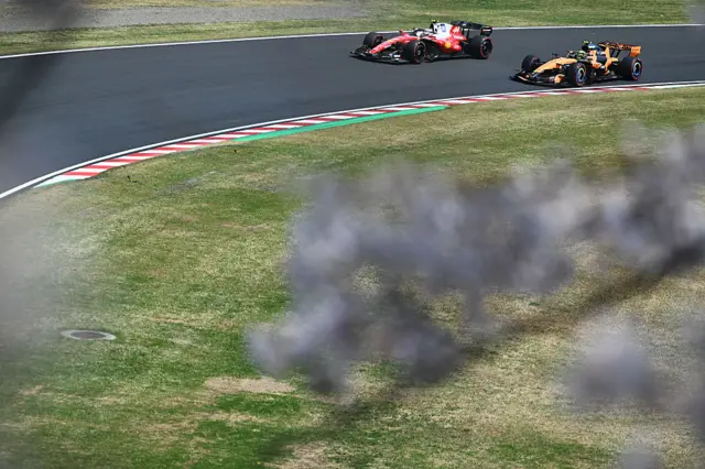Lewis Hamilton and Lando Norris out on track at Suzuka