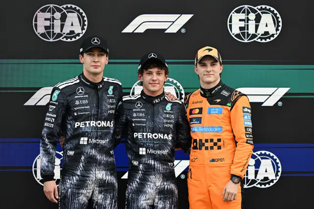 George Russell, Kimi Antonelli and Oscar Piastri