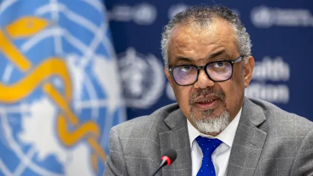 Ghebreyesus speaks to media during a press conference