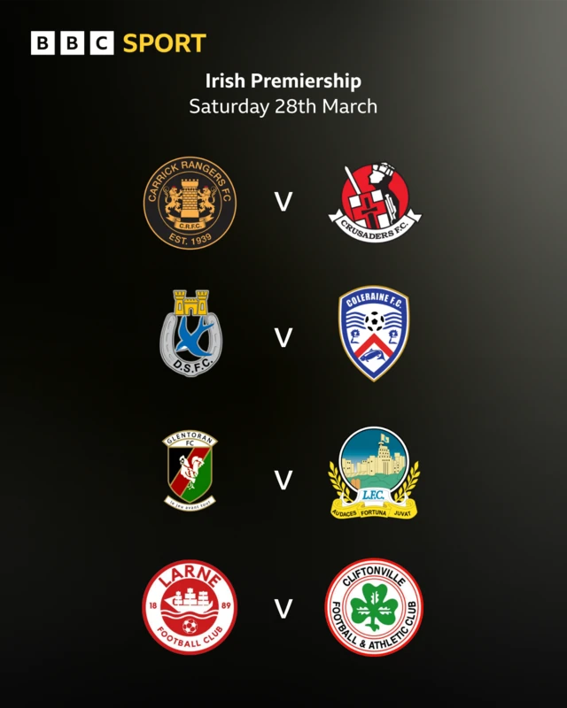 Irish Premiership fixtures - Saturday 28 March