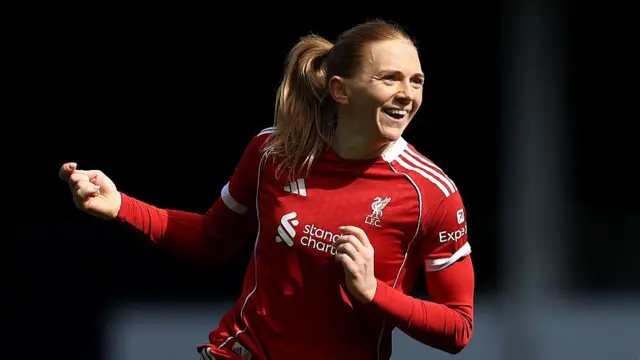 Ceri Holland of Liverpool celebrates