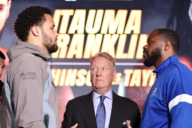 Moses Itauma and Jermaine Franklin face-off with Frank Warren stood in the middle