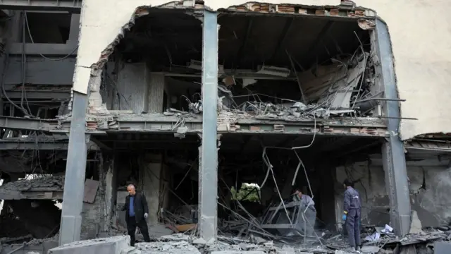 The destroyed Qatari Al Araby TV office after an airstrike in northern Tehran
