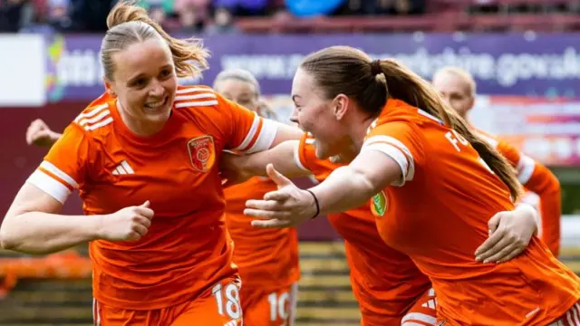Glasgow City's Lisa Forrest (right) celebrates