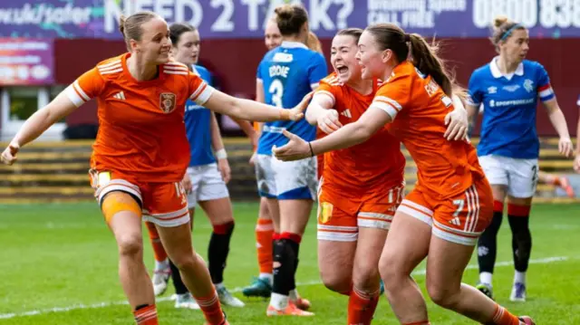 Glasgow City celebrate Lisa Forrest's second goal