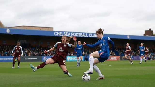 Chelsea and Aston Villa women in action