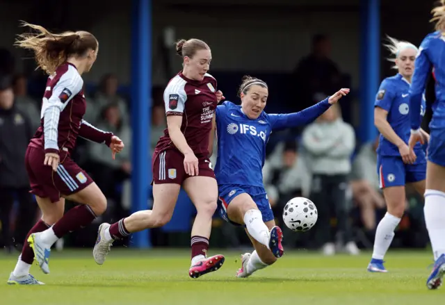 Chelsea's Lucy Bronze in action with Aston Villa's Lucia Kendall