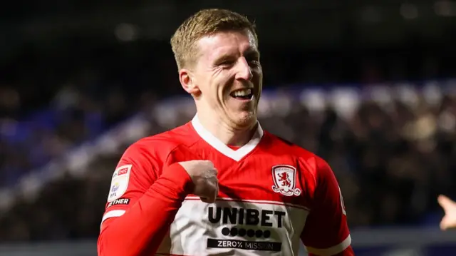 Matt Targett celebrates scoring for Middlesbrough in their 3-1 win at Birmingham