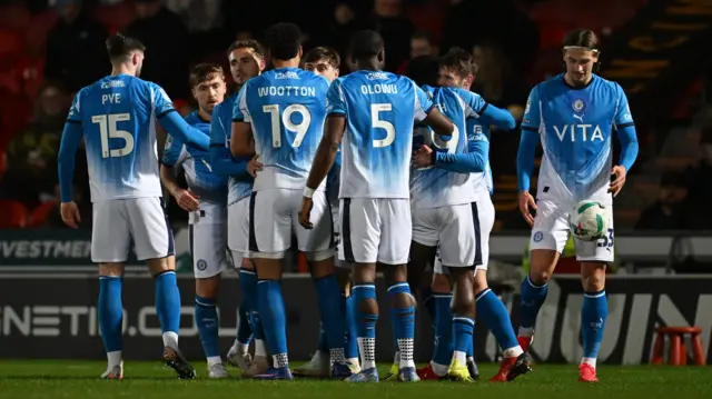 Stockport celebrate scoring against Doncaster