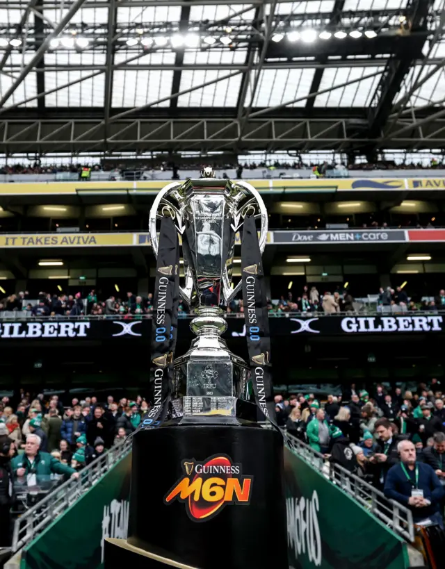 A view of the Guinness Men’s Six Nations trophy