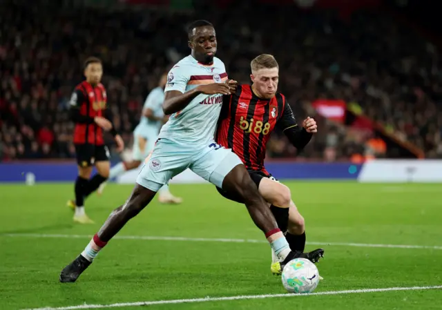 AFC Bournemouth's Adrien Truffert in action with Brentford's Michael Kayod