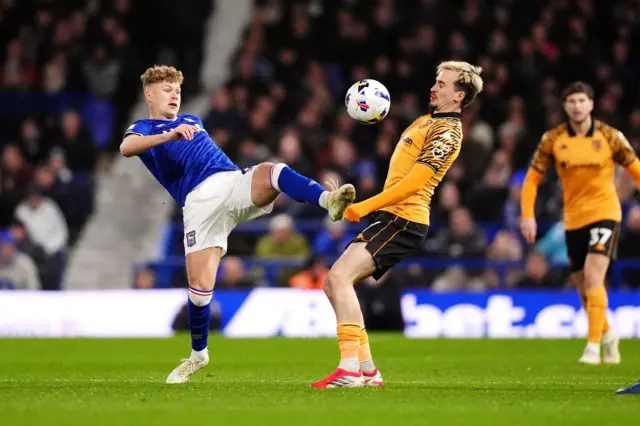 Ipswich Town's Sindre Walle Egeli (left) and Hull City's Liam Millar battle for the ball