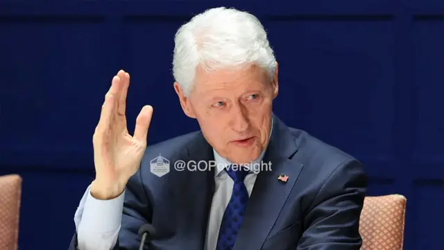 Former U.S. President Bill Clinton takes the oath as he testifies behind closed doors to a congressional panel about his ties to the late sex offender Jeffrey Epstein, in a still image from video taken in Chappaqua, New York, U.S. February 27, 2026.