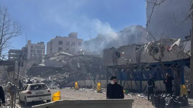 The rubble left behind by the destruction of a high-rise building