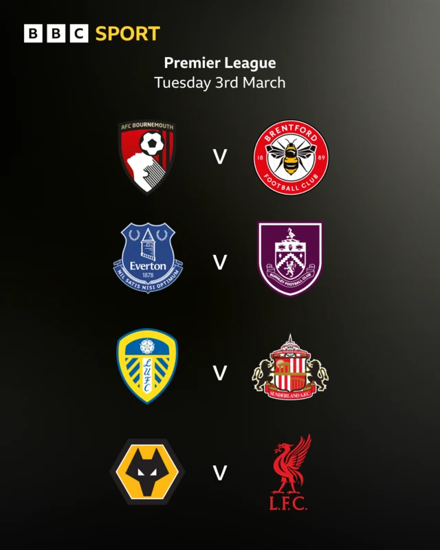 Graphic showing four Premier League games