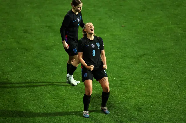 Georgia Stanway of England celebrates scoring her team's fourth goal during the 2027 FIFA Women's World Cup Qualifier between Ukraine and England at Mardan Sports Complex on March 03, 2026.