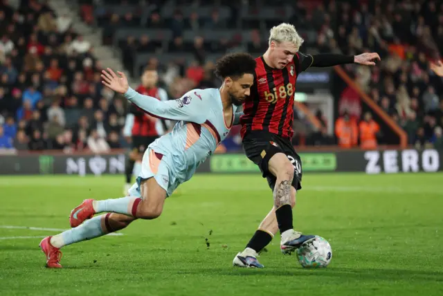 AFC Bournemouth's Alex Jimenez in action with Brentford's Kevin Schade