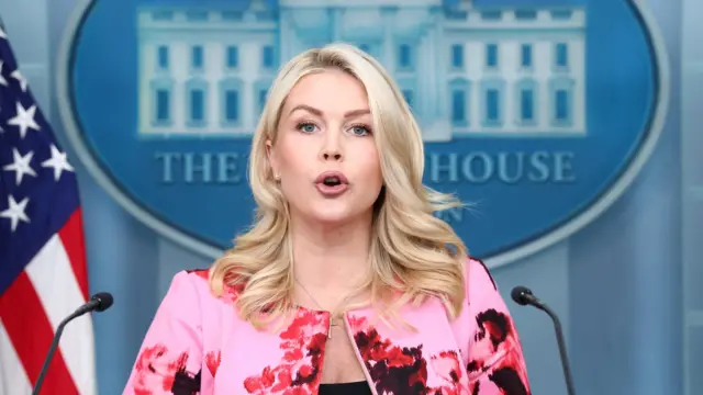 White House Press Secretary Karoline Leavitt speaks during a press briefing in the James S. Brady Press Briefing Room at the White House in Washington, D.C., U.S., March 30, 2026.